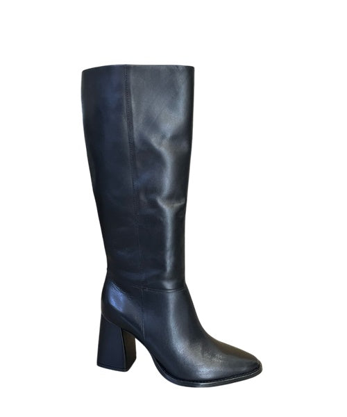 Bota Couro Zâmbia Cano Longo Salto Bloco Preto