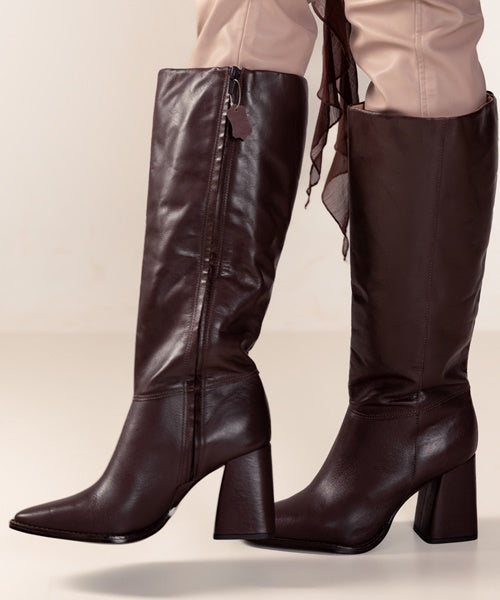 Bota Couro Zâmbia Cano Longo Salto Bloco Café