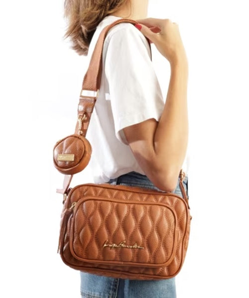 Bolsa Cargo em Couro Caramelo Média