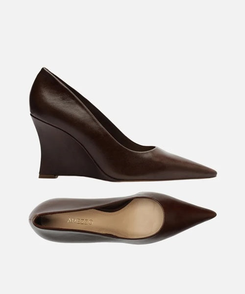 Scarpin Marrom Couro Salto Anabela Bico Fino
