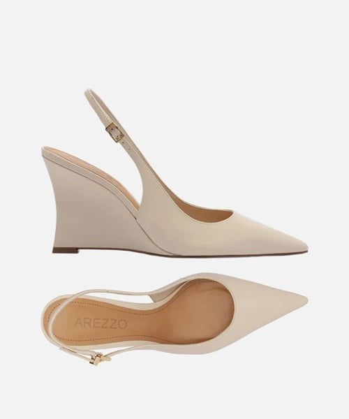 Scarpin Off White Couro Salto Alto Anabela Slingback