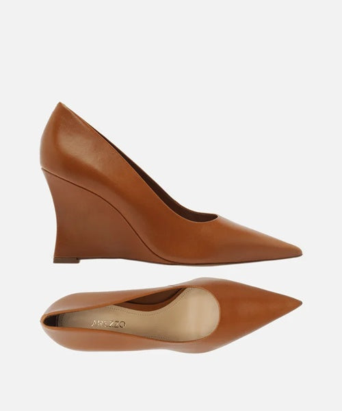 Scarpin Caramelo Couro Salto Anabela Bico Fino