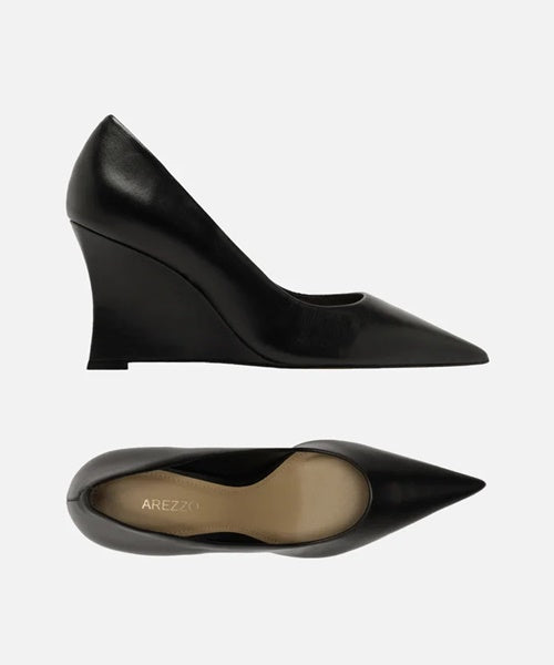 Scarpin Preto Couro Salto Alto Anabela
