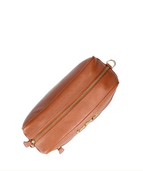 Bolsa Média em Couro Caramelo com Matelassê e Alça em Tecido