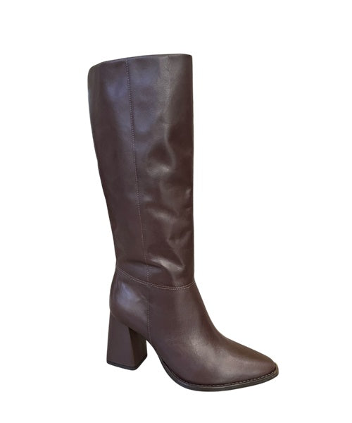 Bota Couro Zâmbia Cano Longo Salto Bloco Café