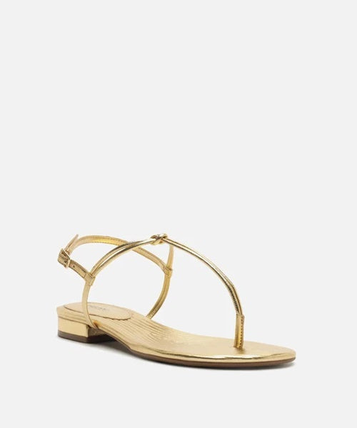 Sandália Dourada Rasteira Slim Enlace Central