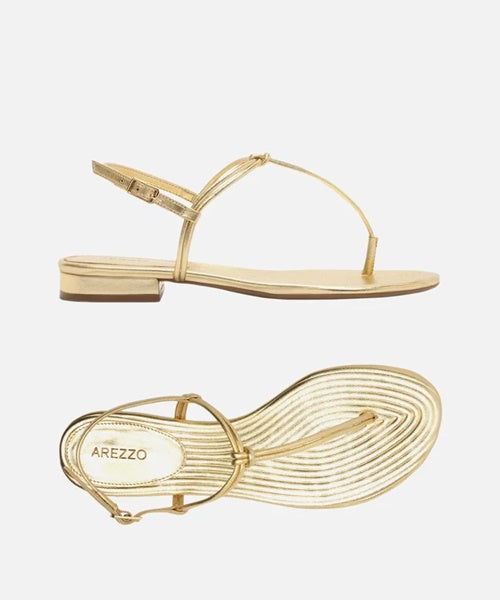 Sandália Dourada Rasteira Slim Enlace Central