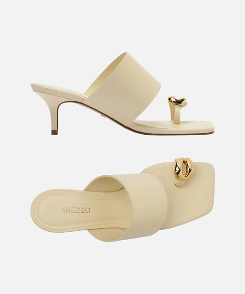 Sandália Off-White Couro Salto Fino Metal Bold