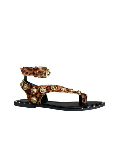 Sandália Rasteira Spikes Animal Print