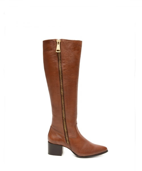 Bota Cano Alto Montaria em Couro Damasco