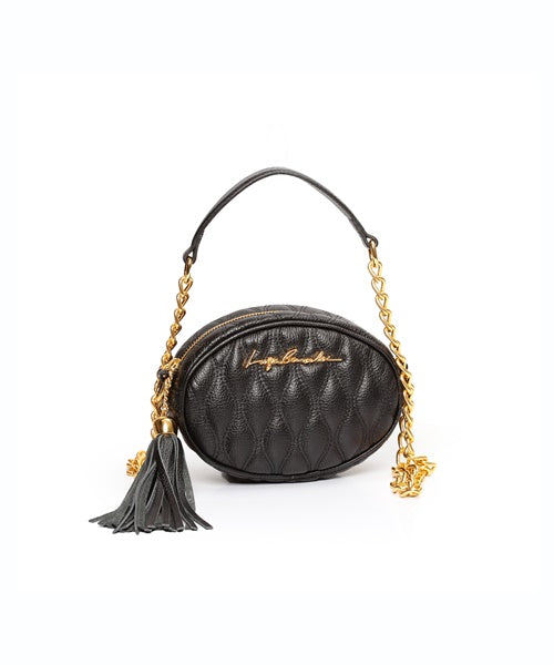 Bolsa Redonda Pequena em Couro Preto