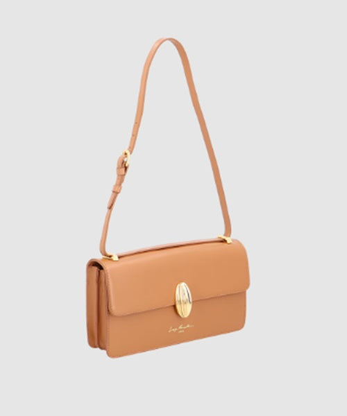 Bolsa Baguete Média em Couro Caramelo com Enfeite