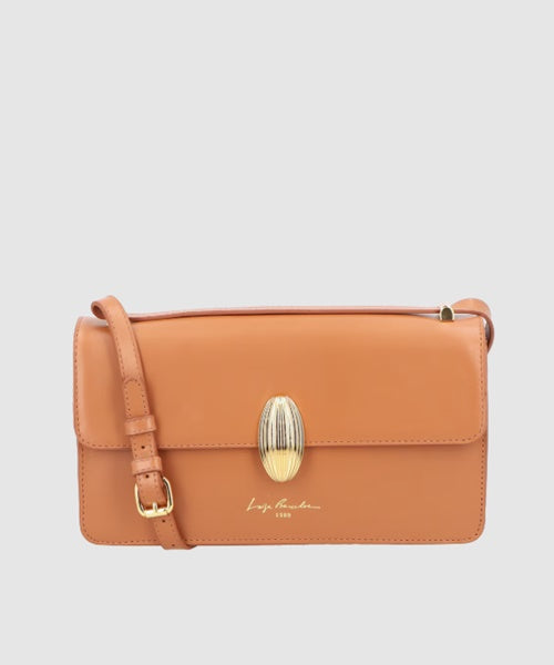 Bolsa Baguete Média em Couro Caramelo com Enfeite