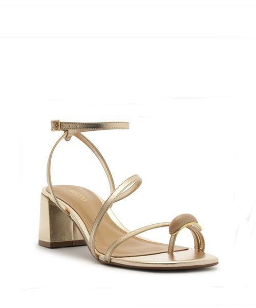 Sandália Salto Bloco Dedinho Dourada