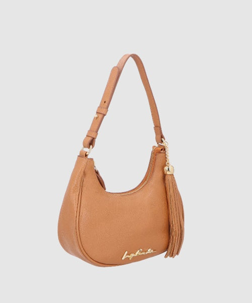 Bolsa Baguete Meia Lua em Couro Caramelo Pequena
