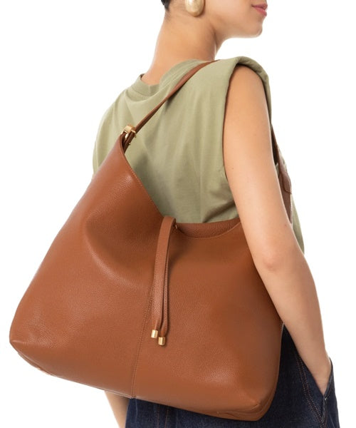 Bolsa Hobo em Couro Caramelo Média