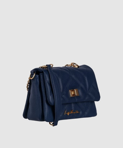 Bolsa em Couro Azul Atlântico e Alça de Corrente Média