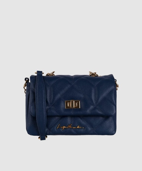 Bolsa em Couro Azul Atlântico e Alça de Corrente Média