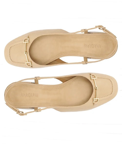 Scarpin Slingback Salto Bloco Bridão Bege