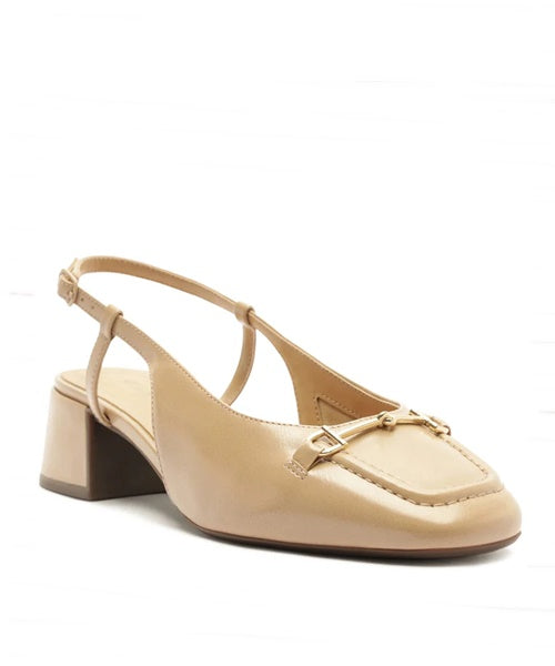 Scarpin Slingback Salto Bloco Bridão Bege