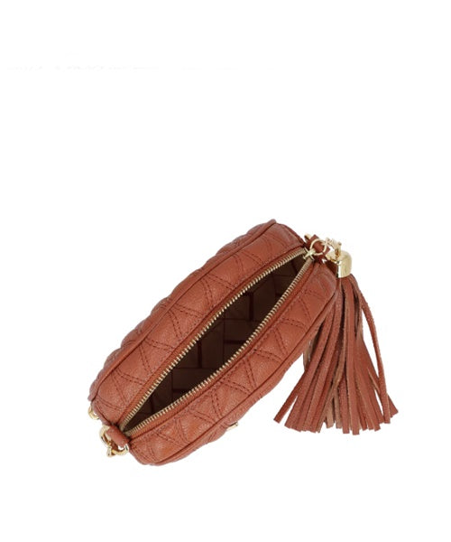 Bolsa Redonda Pequena em Couro Caramelo