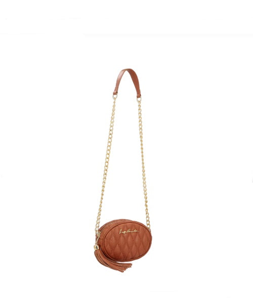 Bolsa Redonda Pequena em Couro Caramelo