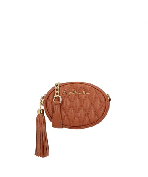 Bolsa Redonda Pequena em Couro Caramelo