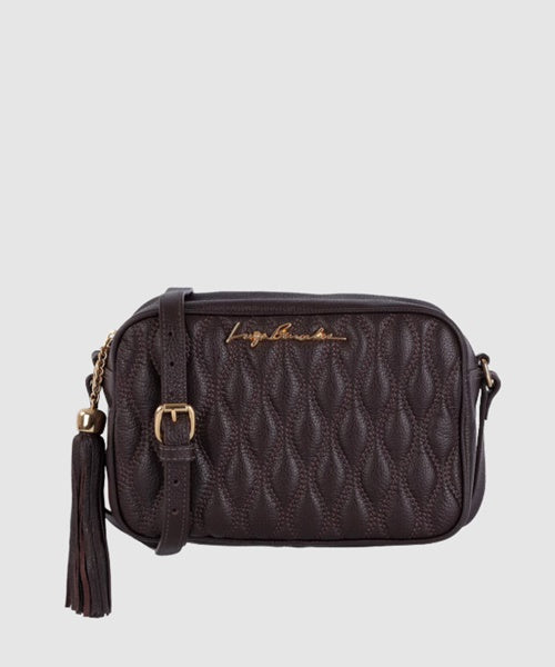 Bolsa Clássica em Couro Coffee e Alça Regulável Média -