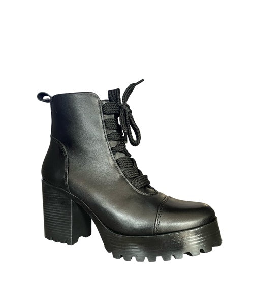 Bota Coturno Salto Médio Cadarço Preto