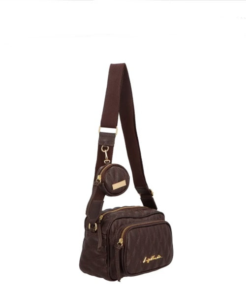 Bolsa Cargo em Couro Marrom Café Média