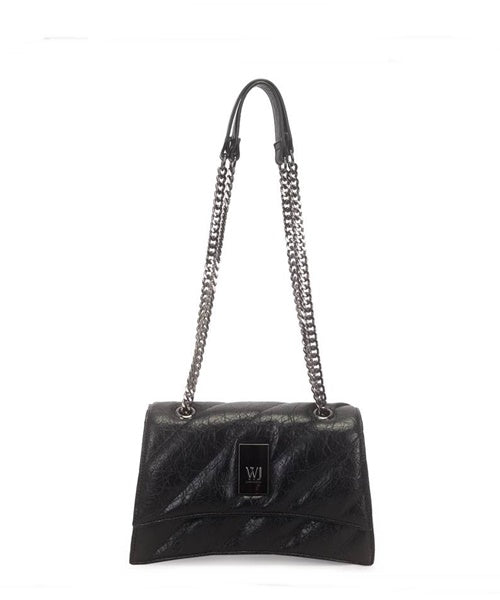 Bolsa Transversal Media Matelasse Com Alca Corrente Preto