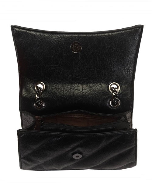 Bolsa Transversal Media Matelasse Com Alca Corrente Preto