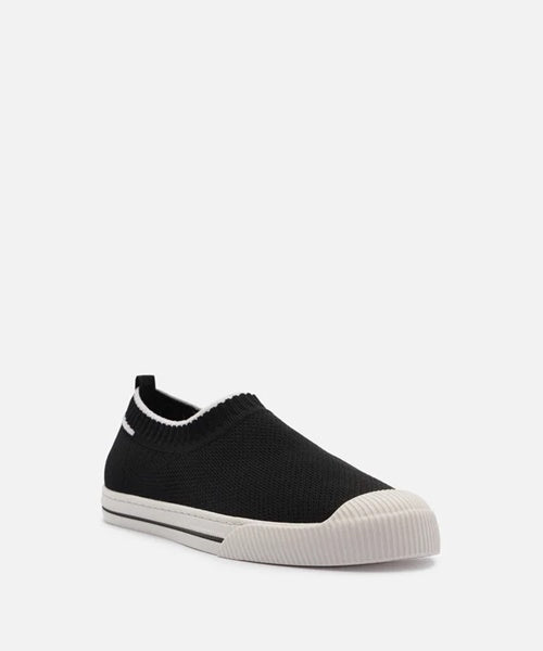 Tênis Slip On Preto Knit Detalhe Branco