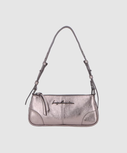 Bolsa Baguete em Couro Titânio com Alça Regulável Pequena