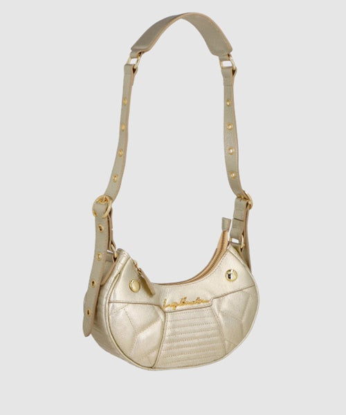 Bolsa Baguete Pequena em Couro Dourado