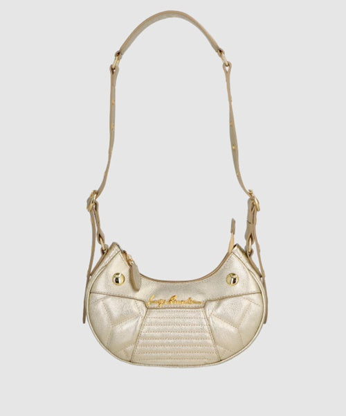 Bolsa Baguete Pequena em Couro Dourado