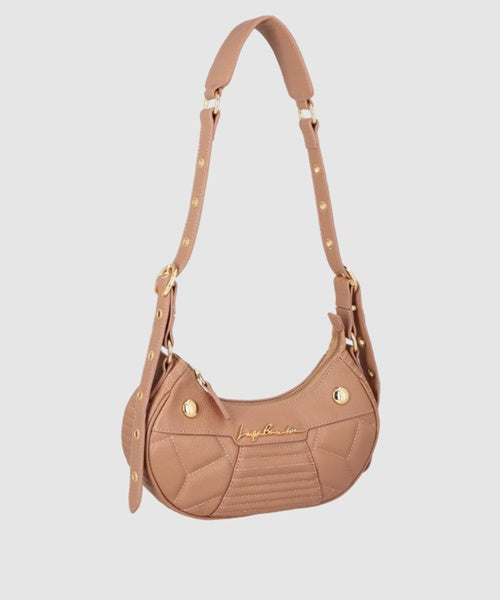 Bolsa Baguete Pequena em Couro Bege