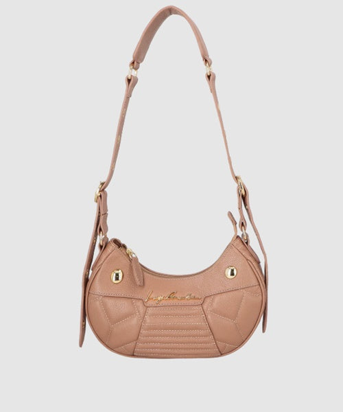 Bolsa Baguete Pequena em Couro Bege