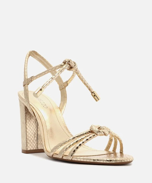 Sandália Dourada Snake Salto Alto Trançada Camila