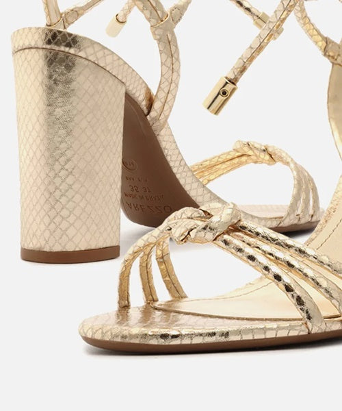 Sandália Dourada Snake Salto Alto Trançada Camila