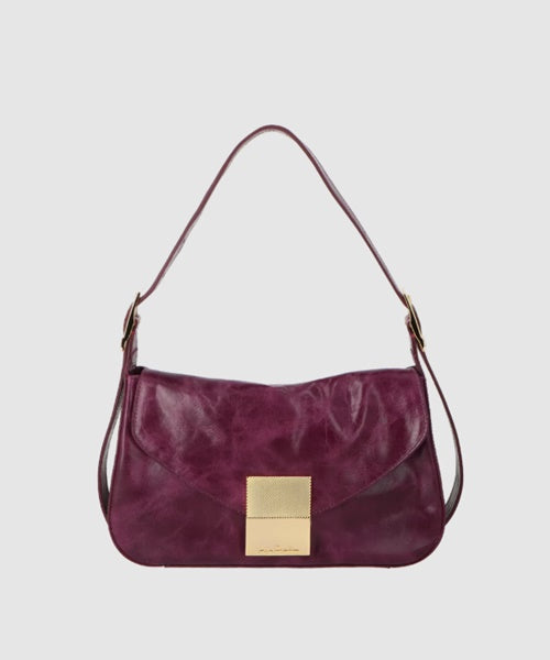 Bolsa Média em Couro Vinho com Fecho Metálico