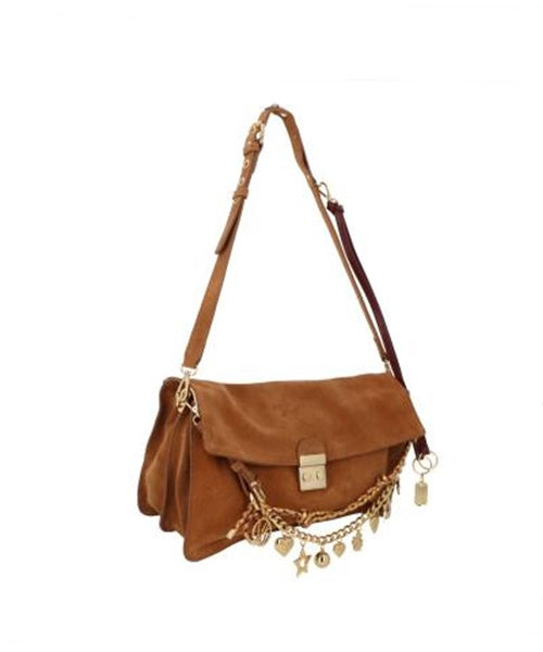 Bolsa Média em Camurça Caramelo Detalhe em Alça Marsala e Charme