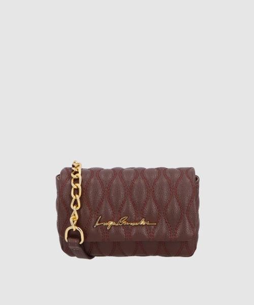 Bolsa Crossbody em Couro Café com Corrente Pequena