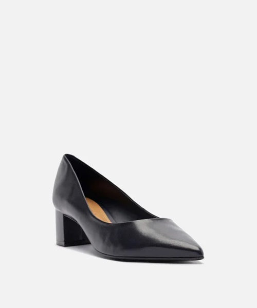 Scarpin Azul Couro Salto Bloco Baixo City