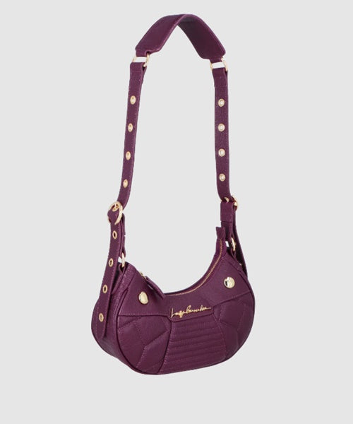 Bolsa Baguete Pequena em Couro Vinho