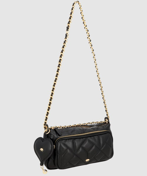 Bolsa Pequena em Couro Preto Matelassê