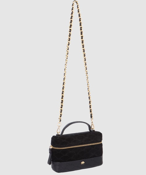 Bolsa Vanity Pequena em Camurça e Couro Preto