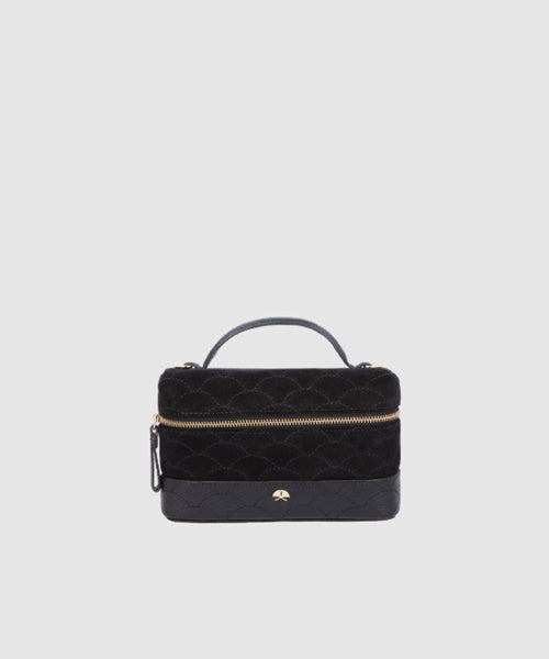 Bolsa Vanity Pequena em Camurça e Couro Preto