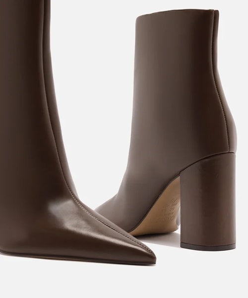 Bota Marrom Couro Cano Curto Salto Alto Básica