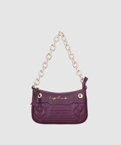 Bolsa Pequena em Couro Vinho com Alça de Corrente